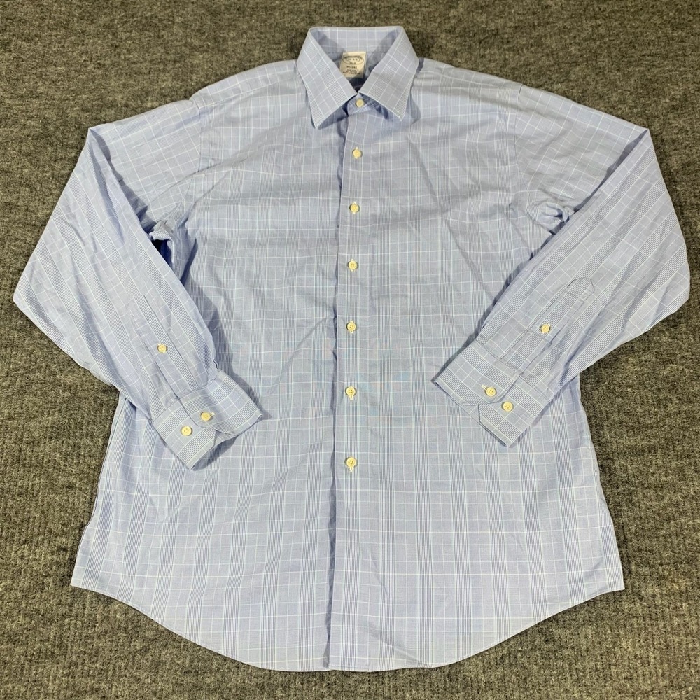 Brooks Brothers Shirt Mens Medium 16 34/35 Blue Regent 1818 Non Iron OCBD Plaid
